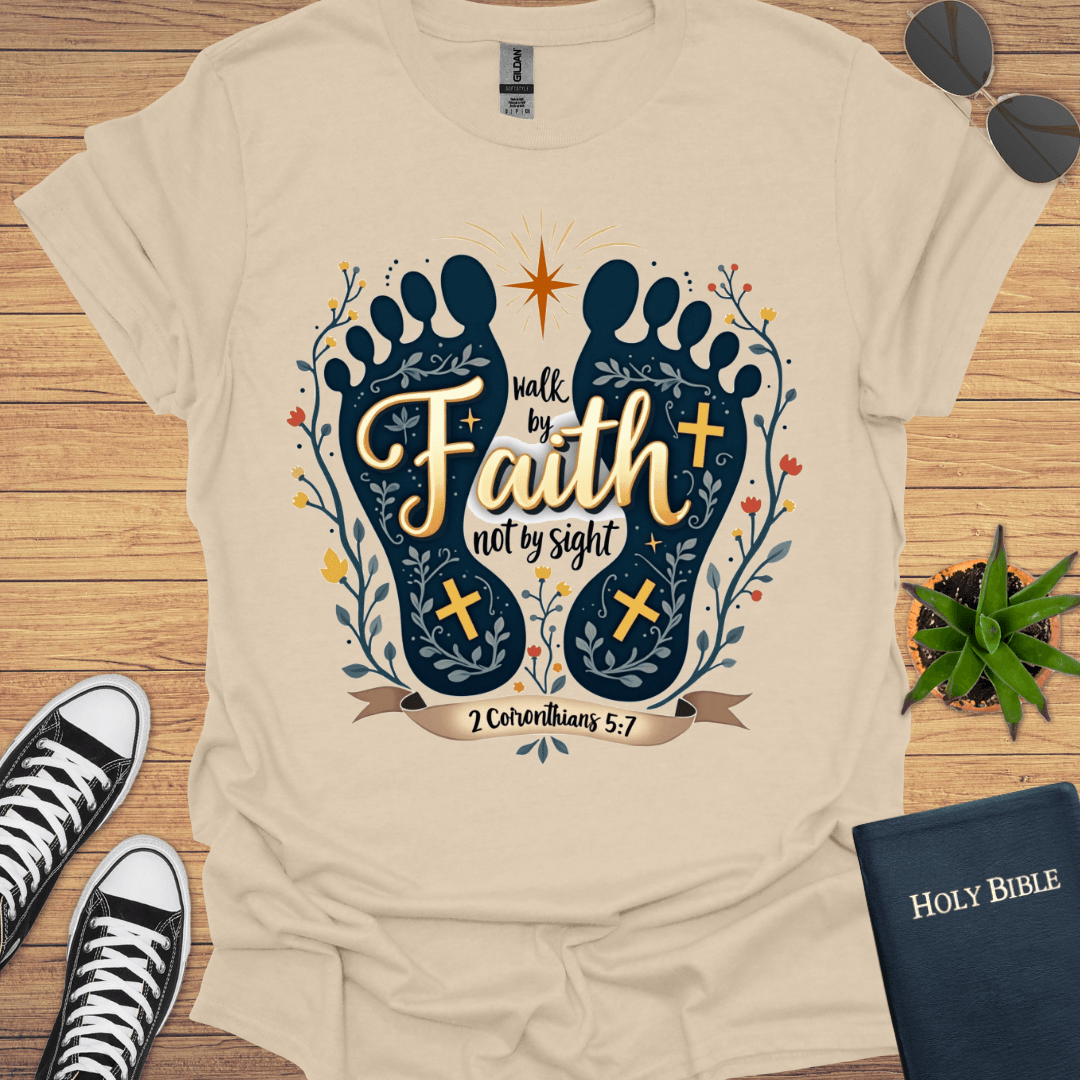 Walk by Faith Not By Sight Design T-Shirt - Christian Clothes