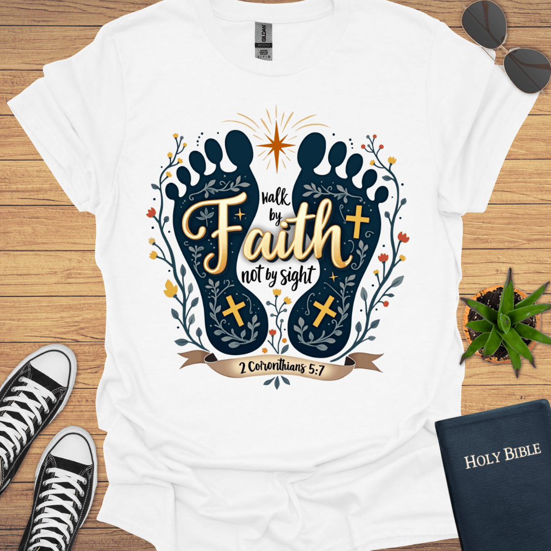 Walk by Faith Not By Sight Design T-Shirt - Christian Clothes