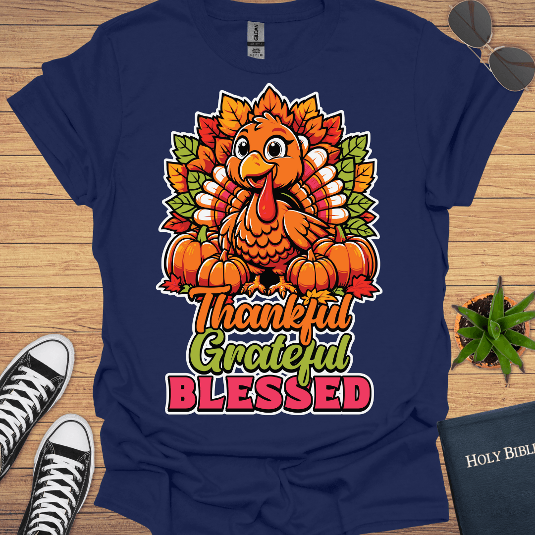 Thankful Grateful Blessed Fall Design T-Shirt - Christian Clothes