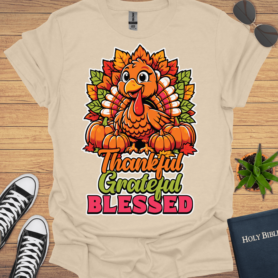 Thankful Grateful Blessed Fall Design T-Shirt - Christian Clothes