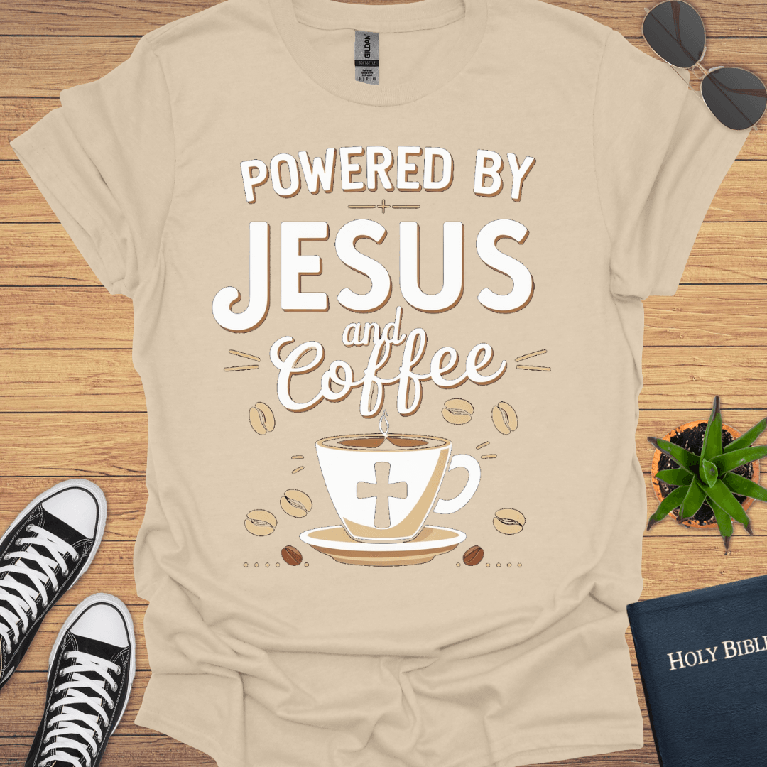 Powered by Jesus and Coffee T-Shirt - Christian Clothes