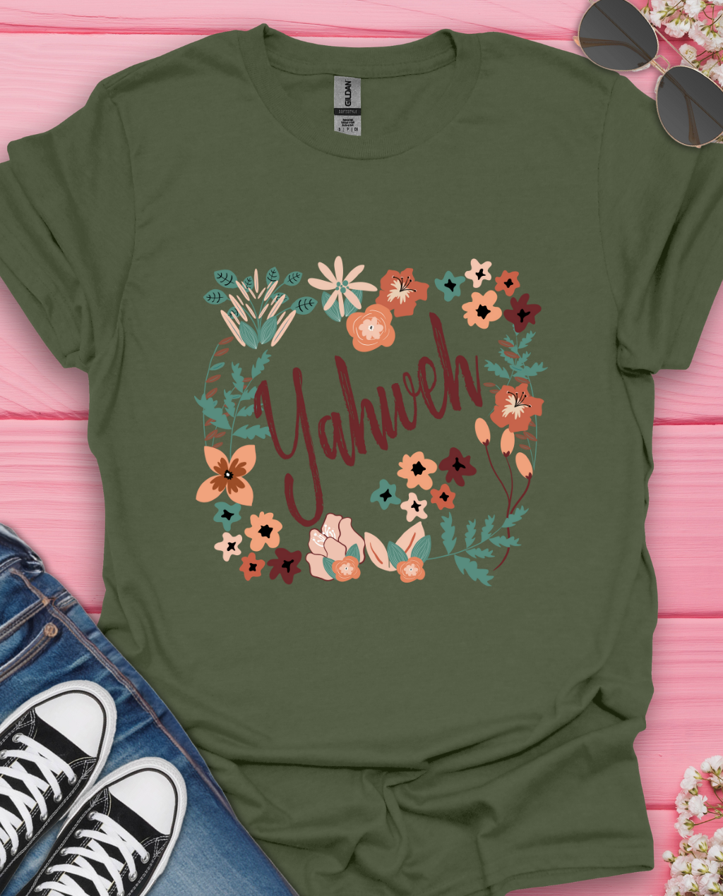 Yahweh Floral Design T-Shirt