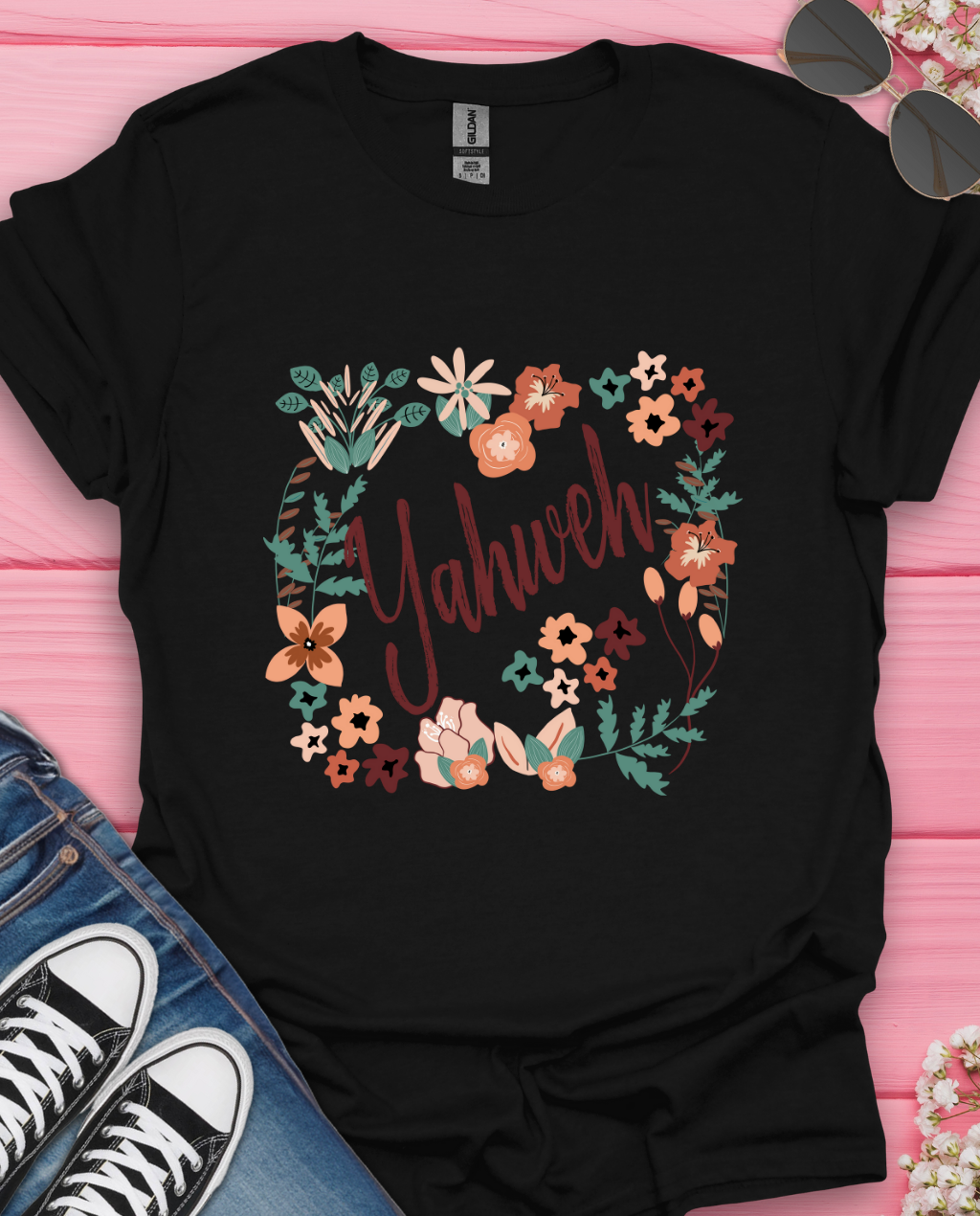 Yahweh Floral Design T-Shirt