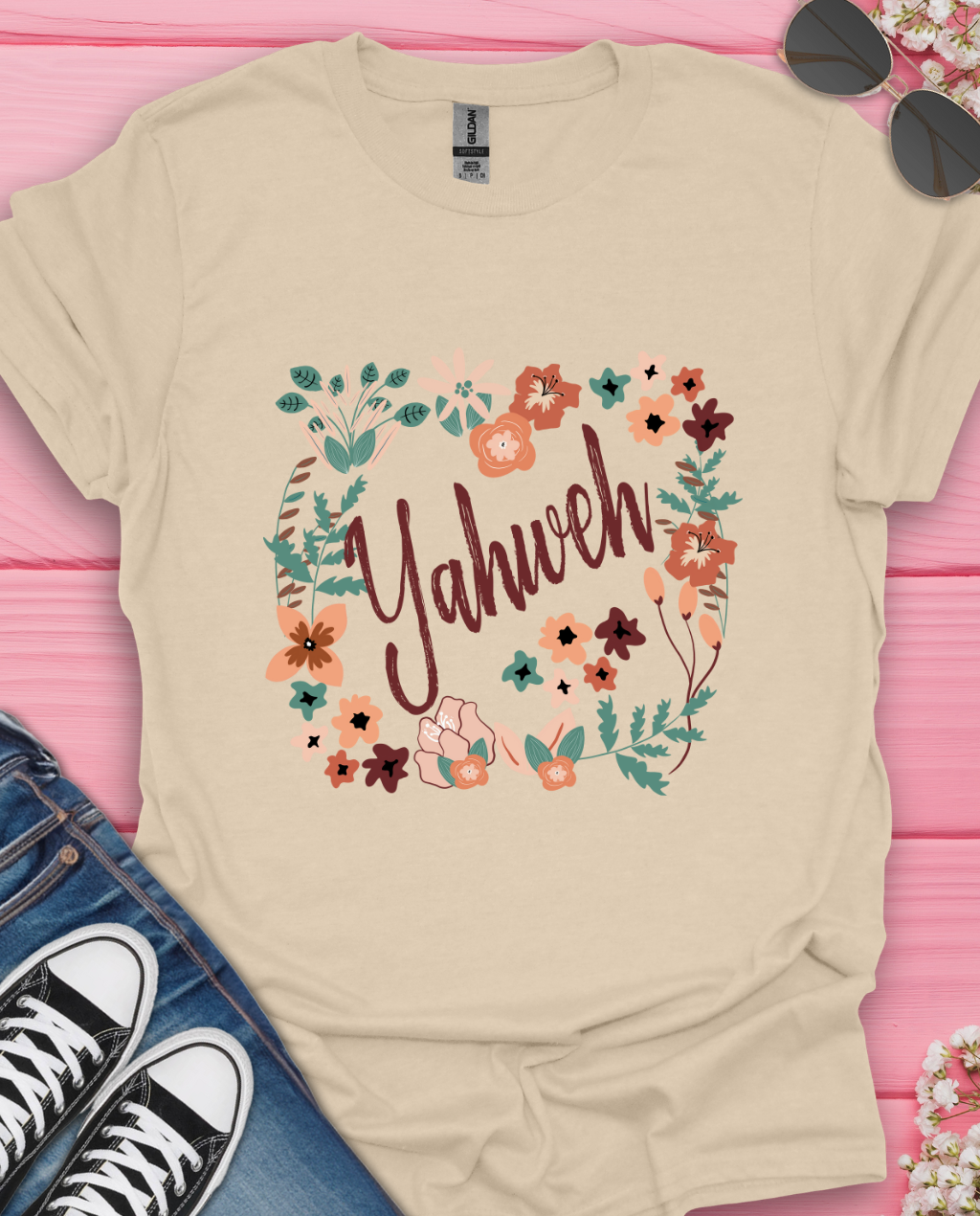 Yahweh Floral Design T-Shirt