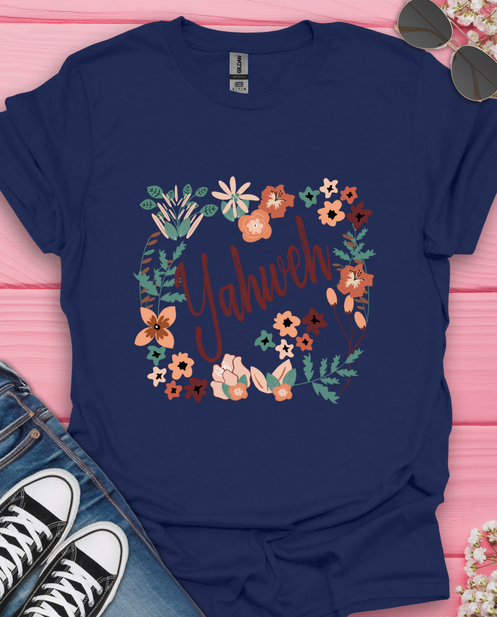 Yahweh Floral Design T-Shirt
