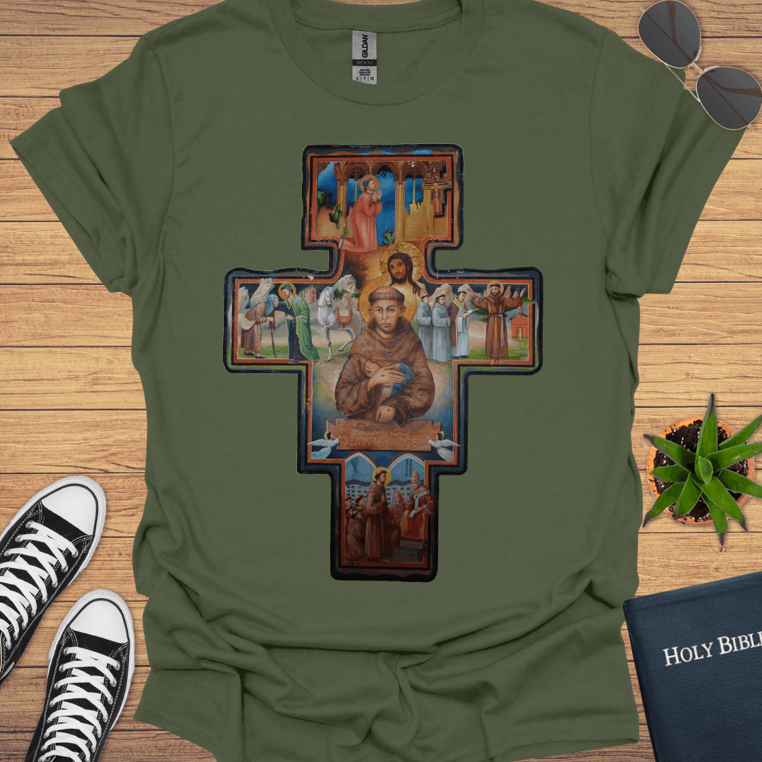 Fransiscan Cross T-Shirt - Christian Clothes