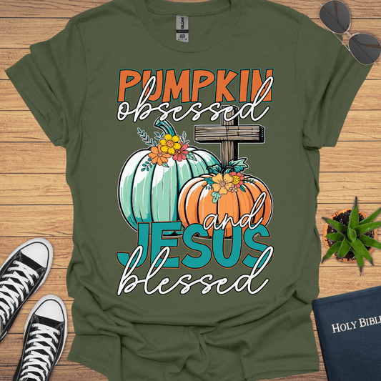 Pumpking Obsessed And Jesus Blessed T-Shirt - Christian Clothes