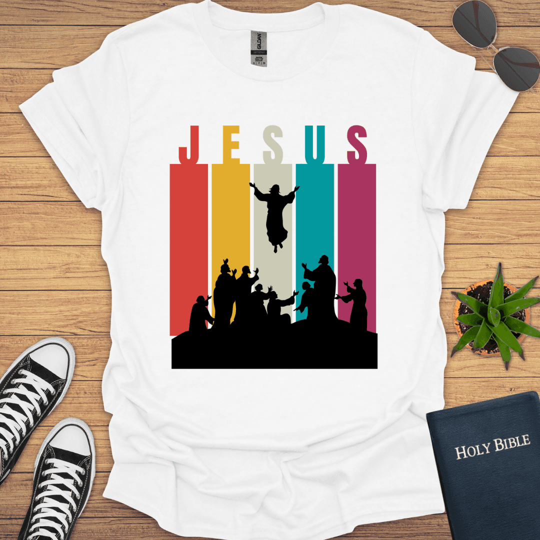 Jesus Ascension Retrostrips T-Shirt - Christian Clothes
