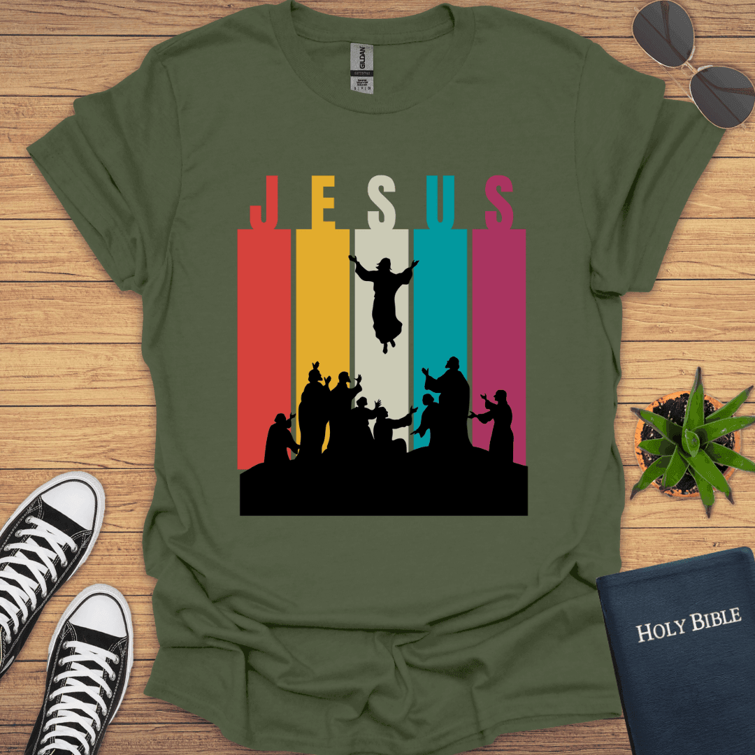 Jesus Ascension Retrostrips T-Shirt - Christian Clothes