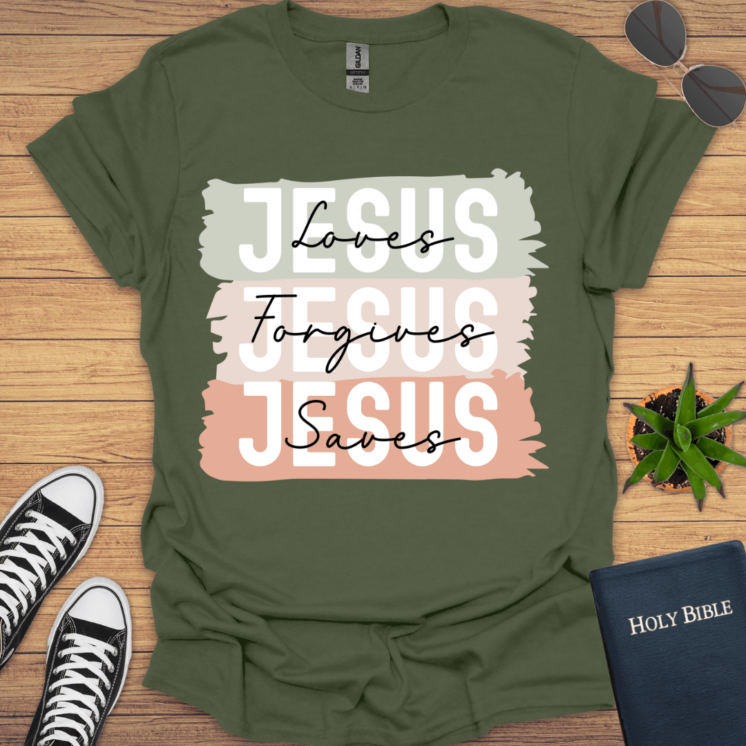 Jesus Loves Forgives Saves My Life T-Shirt - Christian Clothes