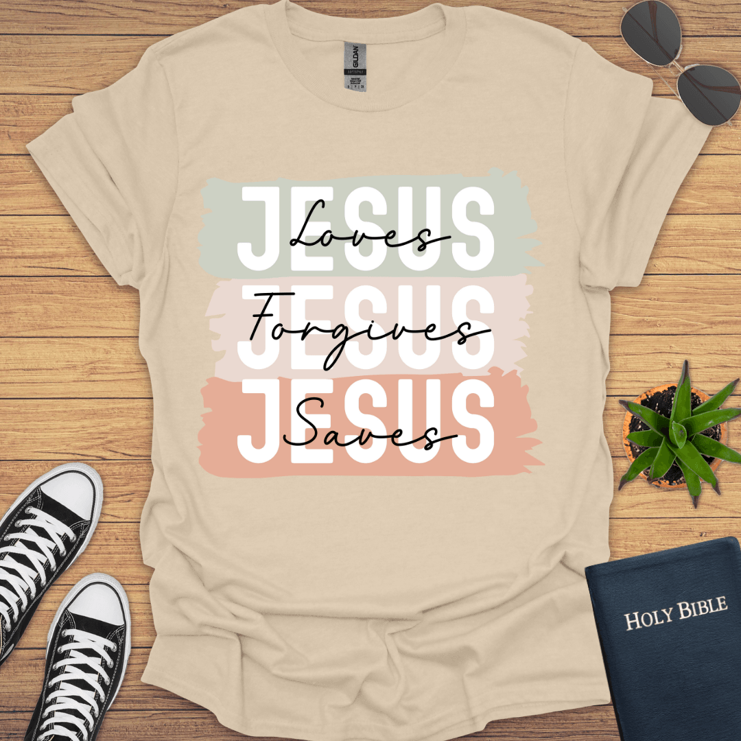 Jesus Loves Forgives Saves My Life T-Shirt - Christian Clothes