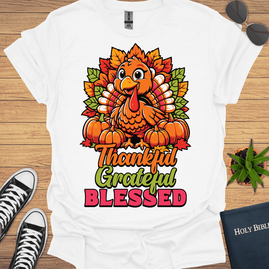 Thankful Grateful Blessed Fall Design T-Shirt - Christian Clothes