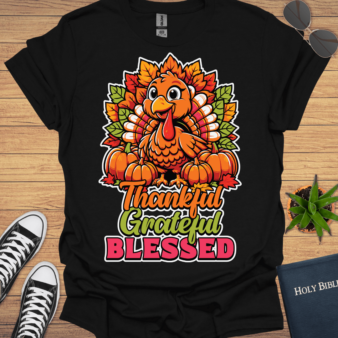 Thankful Grateful Blessed Fall Design T-Shirt - Christian Clothes