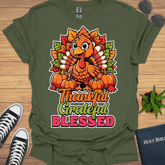 Thankful Grateful Blessed Fall Design T-Shirt - Christian Clothes