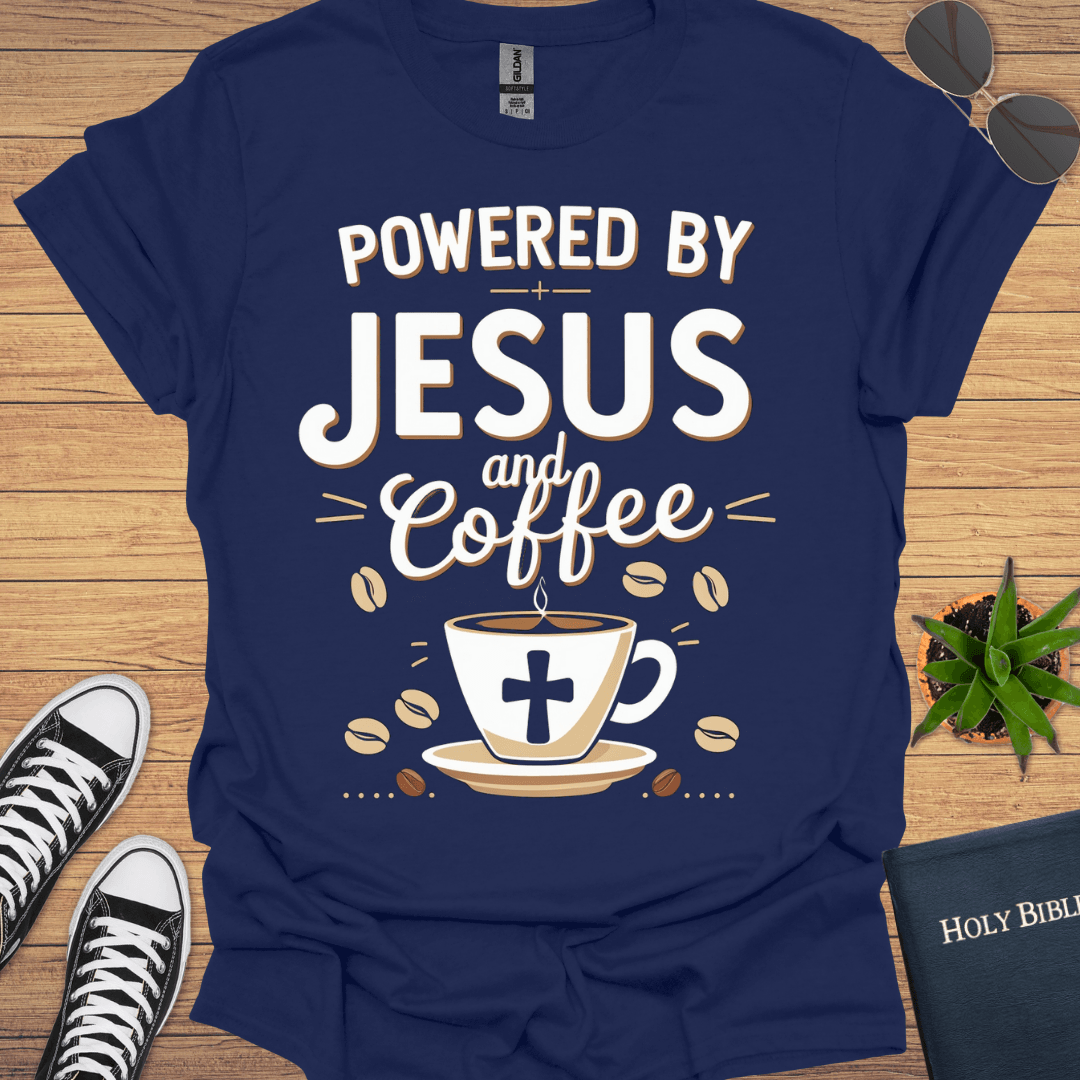 Powered by Jesus and Coffee T-Shirt - Christian Clothes